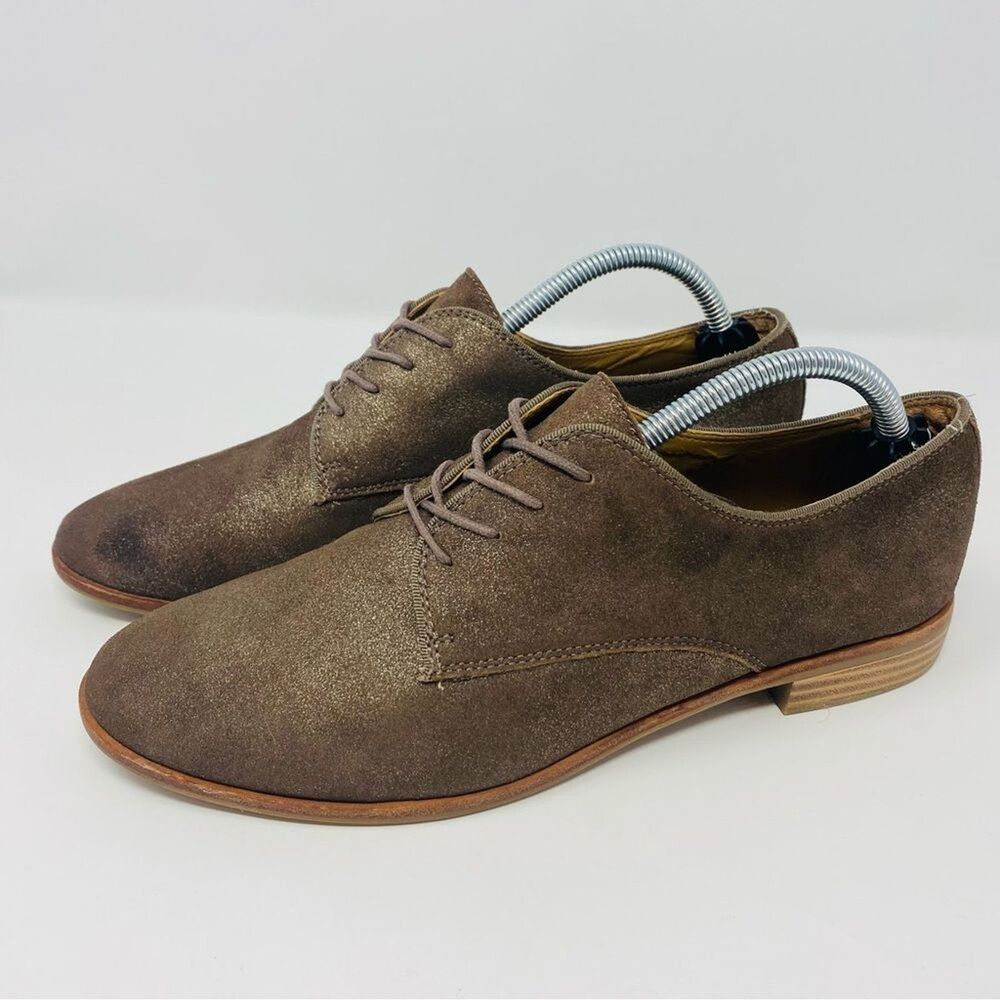 GH BASS 8 Ella Taupe Brown Leather Shimmer Suede Oxford Shoes Academia Y2K* - Picture 16 of 16
